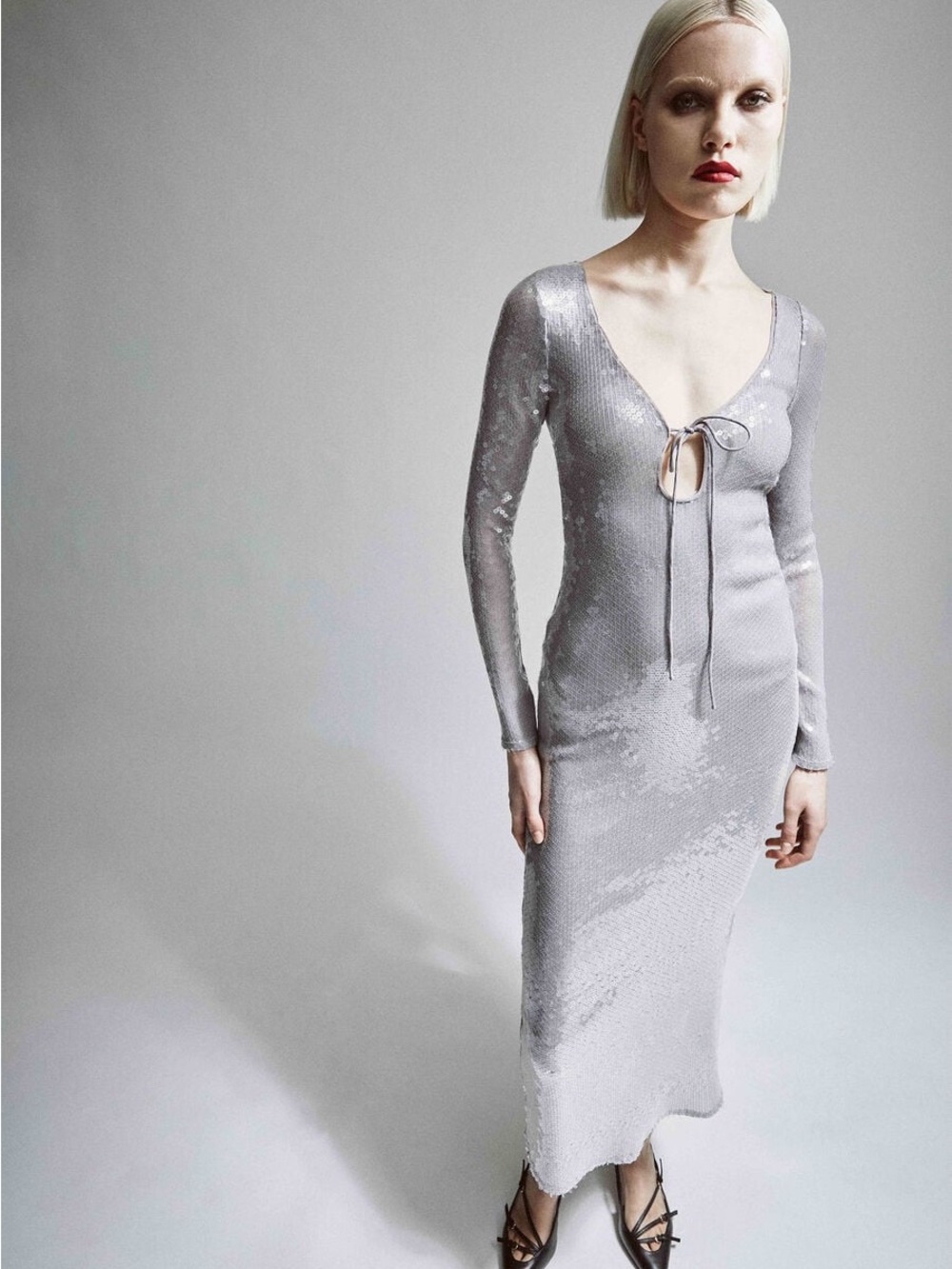 Bardot Silver Sequin Backless Tie-Front Maxi Dress NWT